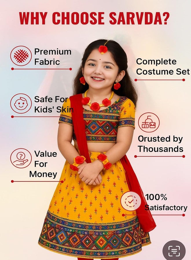 Sarvda Brocade Shree Krishna Dress For Baby Boy & Radha Dress For Girls | Janamashtami Dress | Fancy Dress Costume With Accessories Dhoti, Dupatta, Mukut Flute Complete Set, Ethnic Wear - Image 3